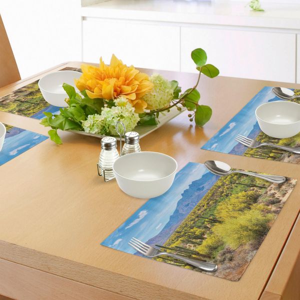 Abakuhaus Tovagliette Cactus, Foto Immagine Paesaggio Desertico Arido Campo Di Cactus Pietre Spine Foglie Opera D'arte, Tiscjdeco In Tessuto Resistente Al Colore Per Sala Da Pranzo E Cucina, Multicolore-image