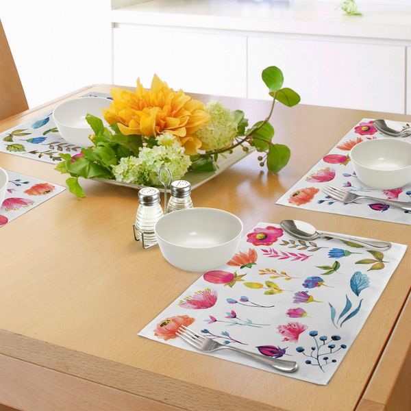 Tovagliette Abakuhaus Con Motivi Floreali, Fiori Acquerellati, Tulipani, Rose, Foglie Colorate, Motivi Floreali Da Giardino, Stampa Decorativa, Tovagliette In Tessuto Resistente Ai Colori Per La Sala Da Pranzo E La Cucina, Multicolore-image