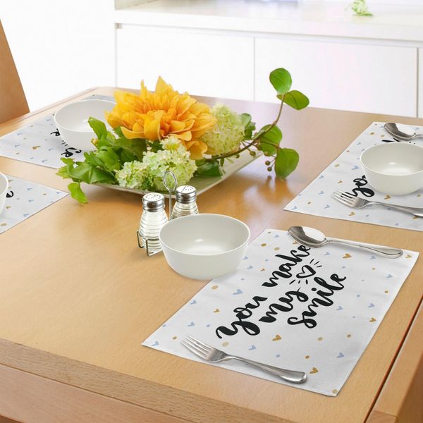 Abakuhaus Tovagliette Con Citazioni Motivazionali "Fai Sorridere Il Mio Cuore"", Con Scritta A Forma Di Cuore ""Love"", Decorazione Da Tavola In Tessuto Resistente Al Lavaggio Per Sala Da Pranzo E Cucina, Nero E Blu"-image