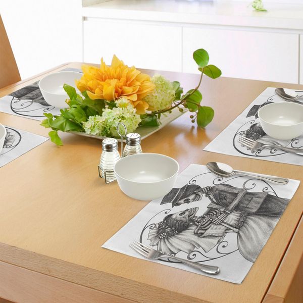 Abakuhaus Tovagliette Giorno Dei Morti, Amore Teschio Scheletro Matrimonio Amore Eterno Tema Spagnolo Arte Festiva, Tiscjdeco In Tessuto Resistente Ai Colori Per La Sala Da Pranzo E La Cucina, Bianco-image