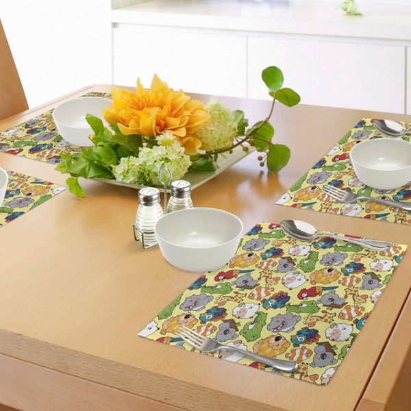 Tovagliette Per Bambini Abakuhaus, Simpatici Animali Ippopotamo Giraffa Koala Pappagallo Coccodrillo Zoo Giungla Bambini Asilo Grafica, Tiscjdeco In Tessuto Resistente Ai Colori Per La Sala Da Pranzo E La Cucina, Multicolore-image