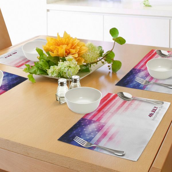 Abakuhaus 4 Luglio Tovagliette, Bandiera Americana Con Design Sognante Stars And Stripes Grunge Artistico, Tiscjdeco In Tessuto Resistente Al Lavaggio Per La Sala Da Pranzo E La Cucina, Blu Navy Scarlatto Bianco-image