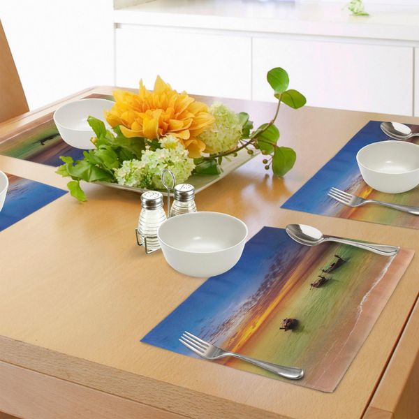 Abakuhaus Tovagliette Tropicali, Barche Tradizionali Thailandesi Nell'oceano E Orizzonte Esotico, Paesaggio Marino Vacanziero, Tiscjdeco In Tessuto Resistente Al Colore Per La Sala Da Pranzo E La Cucina, Multicolore-image