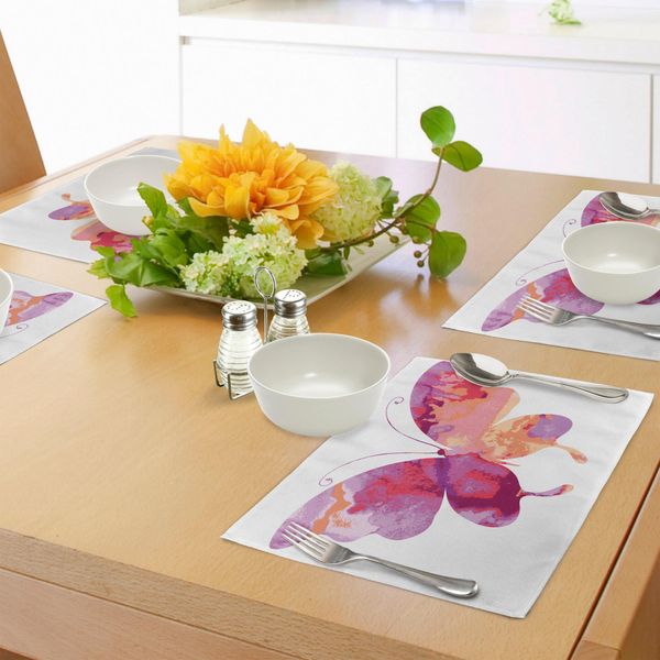 Tovagliette Abakuhaus Acquerello, Illustrazione Acquerello Farfalla Nei Colori Vivaci Spirito Ali Grafica, Sottobicchieri In Tessuto Lavabile Decorazione Tavola Con Stampa, Colori Fucsia Rosa Salmone-image
