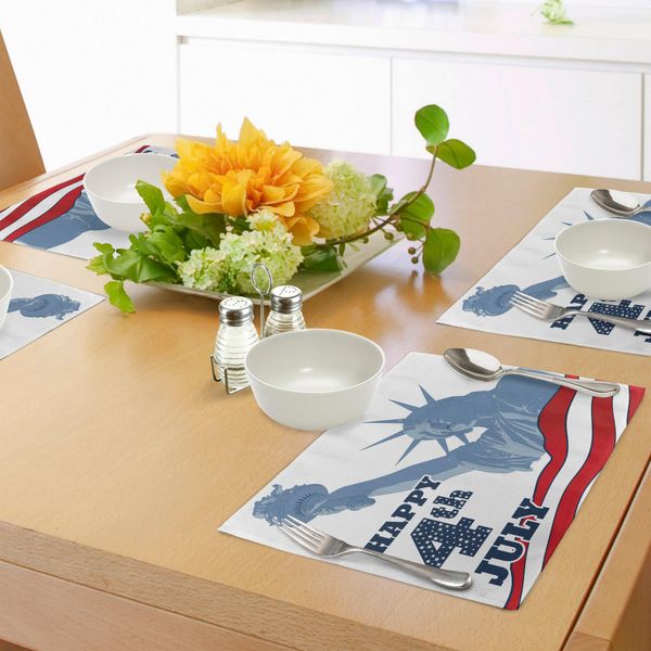 Abakuhaus 4 Luglio Tovagliette, Disegno Festivo Per Il Giorno Dell'indipendenza Con Strisce Old Glory E Stella Liberty, Tiscjdeco In Tessuto Resistente Al Lavaggio Per La Sala Da Pranzo E La Cucina, Multicolore-image