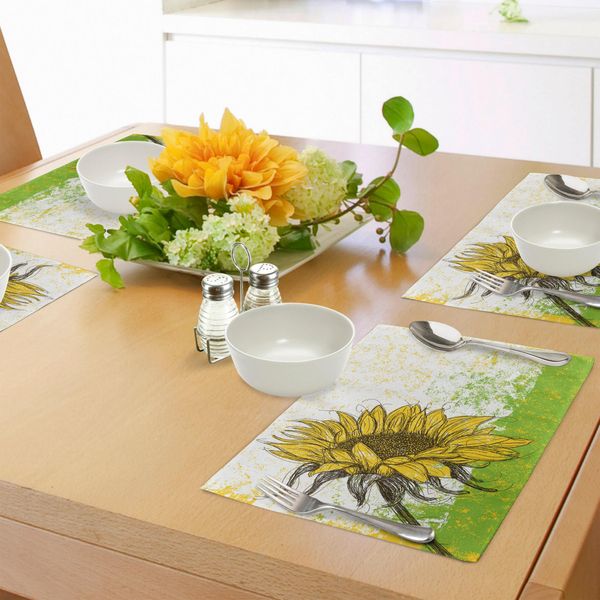 Tovagliette Abakuhaus Natur, Stampa Floreale Con Girasoli In Un Campo Estivo, Giardino, Immagine Astratta Fugace, Tiscjdeco In Tessuto Resistente Al Lavaggio Per Sala Da Pranzo E Cucina, Multicolore-image