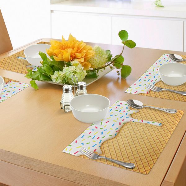 Abakuhaus Tovagliette, Immagine Caricaturale E Coni Gelato Che Si Sciolgono, Stampa Artistica Colorata A Spruzzo, Tiscjdeco In Tessuto Resistente Al Colore Per La Sala Da Pranzo E La Cucina, Multicolore-image