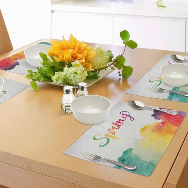 Abakuhaus Tovagliette, Scritta Primaverile Con Arcobaleno Sfumato Come Ombre Stampa Moderna Romantica A Colori, Tiscjdeco In Tessuto Resistente Ai Colori Per La Sala Da Pranzo E La Cucina, Multicolore-image
