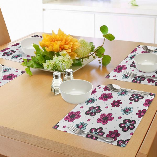 Tovagliette Abakuhaus, Graziosi Boccioli Di Fiori, Motivo Estivo Elegante E Femminile, Stampa Artistica, Sottobicchieri In Tessuto Lavabile, Decorazione Per Tavola Con Stampa, Azzurro, Magenta, Grigio-image