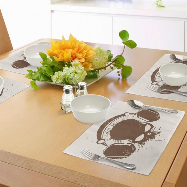 Tovagliette Abakuhaus, Teschio Con Cuffie, Stampa Grafica Retrò In Stile Dj, Tiscjdeco In Tessuto Resistente Ai Colori Per La Sala Da Pranzo E La Cucina, Crema Caramello Chiaro-image