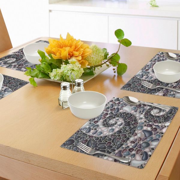 Tovagliette Abakuhaus Natur, Pietre Vulcaniche Da Giardino Immagine Di Ciottoli Su Stampa Cemento, Tiscjdeco In Tessuto Resistente Al Lavaggio Per Sala Da Pranzo E Cucina, Blu-Grigio E Nero-image