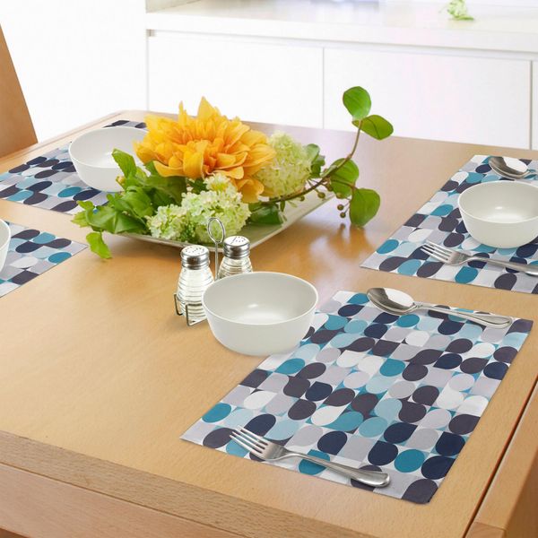 Abakuhaus Tovagliette Astratte, Motivo Retrò Inner Circles Con Quadrati In Stile Mosaico, Stampa Old Fashion, Tiscjdeco In Tessuto Resistente Al Lavaggio Per Sala Da Pranzo E Cucina, Grigio Verde Acqua Bianco Marrone-image