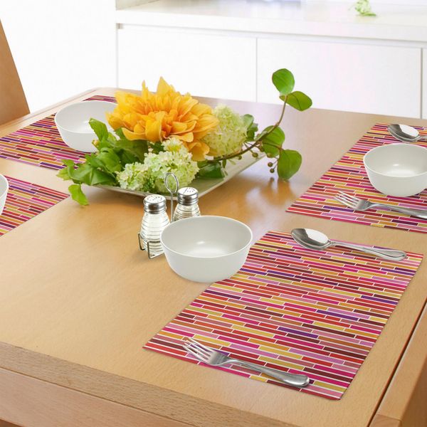 Abakuhaus Tovagliette Moderne, Immagine Vivace Dai Toni Rosa E Arancione Con Stampa A Righe, Tiscjdeco In Tessuto Resistente Ai Colori Per La Sala Da Pranzo E La Cucina, Multicolore-image
