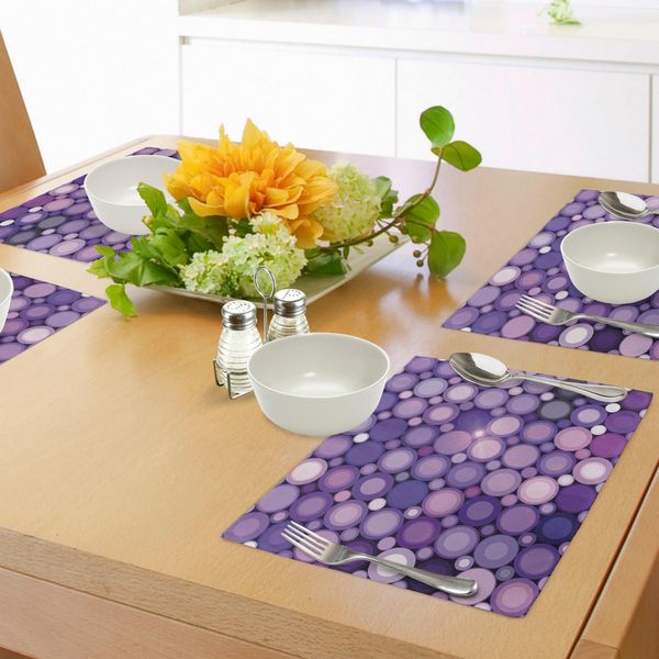 Abakuhaus Tovagliette Moderne, Cerchi Viola Geometrici Design Ispirato Alla Disco Opera D'arte, Tiscjdeco In Tessuto Resistente Al Lavaggio Per La Sala Da Pranzo E La Cucina, Rosa Baby, Lilla E Viola-image