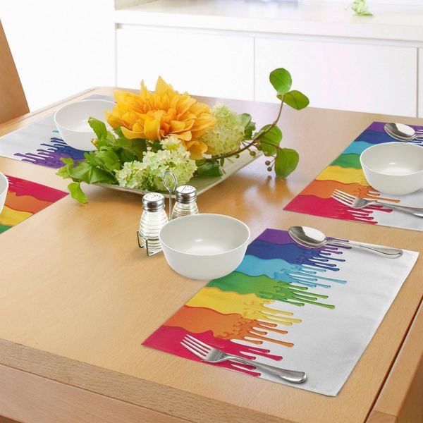 Abakuhaus Tovagliette Astratte, Colori Arcobaleno Con Schizzi Irregolari, Design Grafico Creativo E Artistico, Tiscjdeco In Tessuto Resistente Al Colore Per La Sala Da Pranzo E La Cucina, Multicolore-image