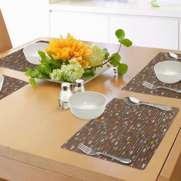 Tovagliette Tribali Abakuhaus, Motivo Etnico Dei Nativi Americani Con Sfondo Marrone E Freccia Colorata, Tiscjdeco In Tessuto Resistente Al Lavaggio Per La Sala Da Pranzo E La Cucina, Multicolore-image