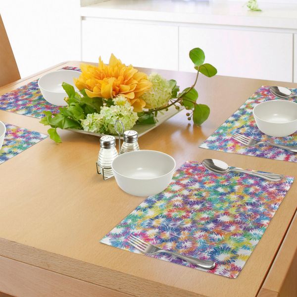 Abakuhaus Tovagliette Moderne, Arcobaleno - Immagini Geometriche Astratte Colorate Come Fuochi D'artificio Su Sfondo Bianco Stampato, Tiscjdeco In Tessuto Resistente Al Lavaggio Per La Sala Da Pranzo E La Cucina, Multicolore-image