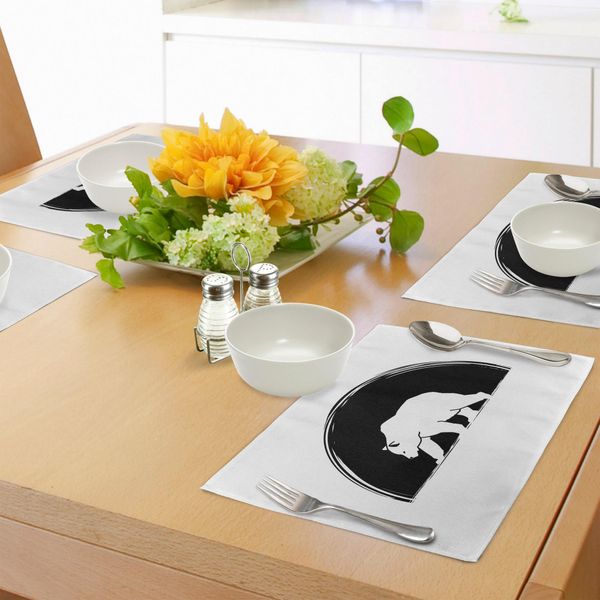 Tovagliette Abakuhaus, Grande Orso Polare In Vista Laterale, Creatura Artica Con Pelliccia, Illustrazione Di Mammifero Artico, Tiscjdeco In Tessuto Resistente Al Lavaggio Per Sala Da Pranzo E Cucina, Bianco E Nero-image