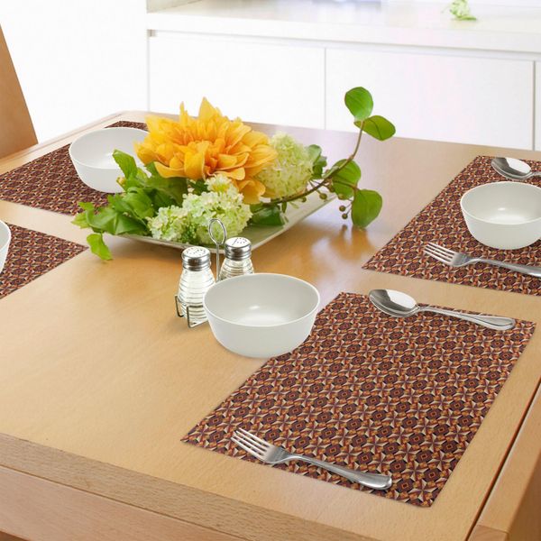 Abakuhaus Tovagliette Moderne, Stile Retrò Anni '60-'70, Motivo Geometrico Vintage Con Cerchi E Triangoli, Immagine Artistica, Tiscjdeco In Tessuto Resistente Al Lavaggio Per Sala Da Pranzo E Cucina, Arancione Scuro, Bordeaux, Tortora-image