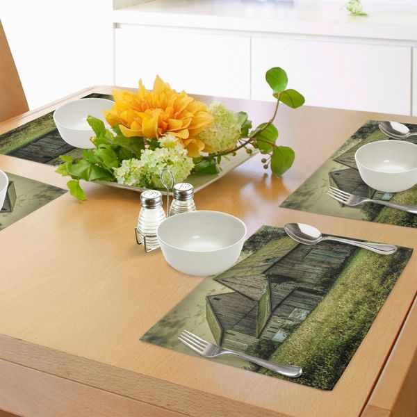 Abakuhaus Tovagliette Rustiche, Agricoltore Campo Fienile Magazzino Midwest Stile Americano Antico Stampa Artistica Antica, Tiscjdeco In Tessuto Resistente Al Colore Per La Sala Da Pranzo E La Cucina, Multicolore-image