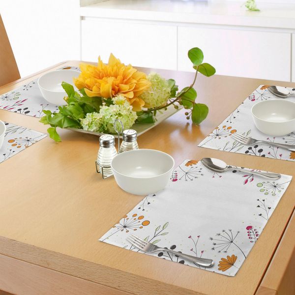 Abakuhaus Tovagliette Moderne, Floral Branches Con Fiori Geometrici Stampa Artistica Naturale, Tiscjdeco In Tessuto Resistente Al Lavaggio Per La Sala Da Pranzo E La Cucina, Verde Pistacchio Magenta Ambra-image
