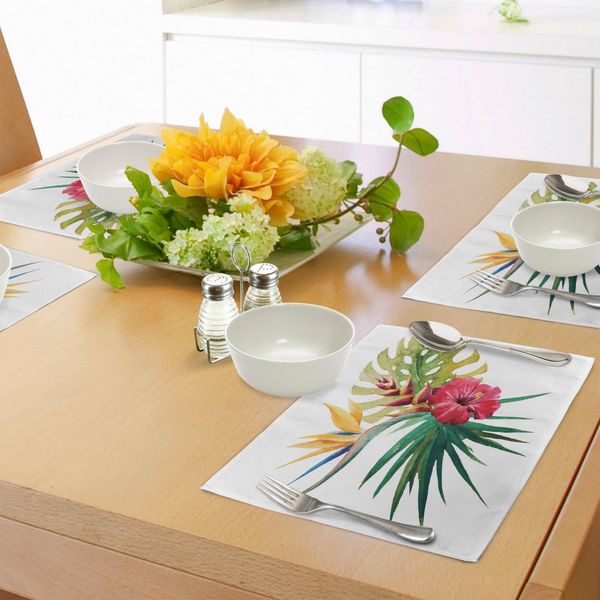 Tovagliette Abakuhaus, Fiori Tropicali Selvatici Di Orchidea Con Grandi Foglie Esotiche, Decorazioni Da Tavola In Tessuto Resistente Al Lavaggio Per Sala Da Pranzo E Cucina, Colore Fucsia-image