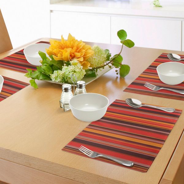 Abakuhaus Tovagliette Geometriche, Linee Verticali Sottili E Spesse, Motivo Grafico Retrò A Righe, Tiscjdeco In Tessuto Resistente Al Lavaggio Per Sala Da Pranzo E Cucina, Giallo Marrone Rosso-image