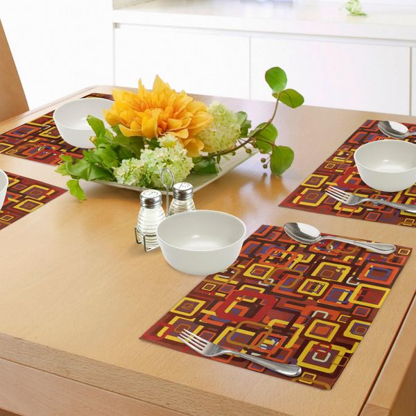 Abakuhaus Tovagliette Astratte, Quadrati Colorati E Psichedelici, Struttura Geometrica Retrò, Moderna E Artistica, Tiscjdeco In Tessuto Resistente Al Colore Per La Sala Da Pranzo E La Cucina, Multicolore-image