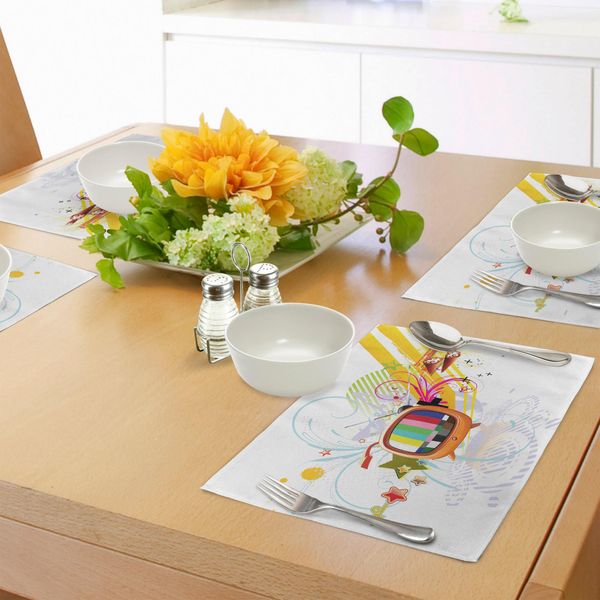 Tovagliette Moderne Abakuhaus, Tema Televisivo Digitale Multimediale, Con Immagini Grafiche Astratte A Strisce, Tiscjdeco In Tessuto Resistente Ai Colori Per La Sala Da Pranzo E La Cucina, Multicolore-image
