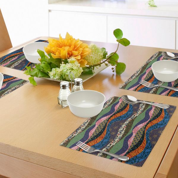 Tovagliette Asiatiche Abakuhaus, Patchwork Asiatico Dell'estremo Oriente Con Motivi Floreali In Stile Orientale, Decorazioni Da Tavola In Tessuto Resistente Al Lavaggio Per La Sala Da Pranzo E La Cucina, Multicolore-image