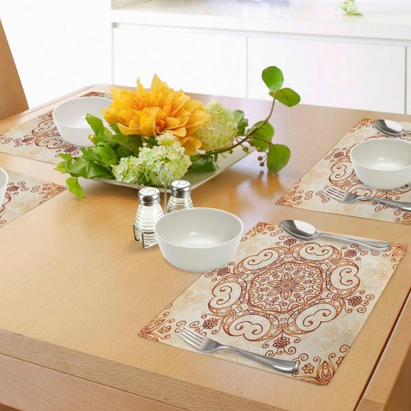 Abakuhaus Tovagliette Vintage, Motivo Floreale Astratto Decorativo, Illustrazione Barocca Con Fiori Damascati, Tiscjdeco In Tessuto Resistente Al Lavaggio Per La Sala Da Pranzo E La Cucina, Pesca Redwood-image