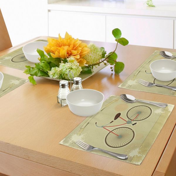 Abakuhaus Tovagliette Vintage, Cartolina Con Bicicletta Retrò Su Sfondo Grunge - Stampa Grafica Illustrativa, Decorazione Da Tavola In Tessuto Resistente Ai Colori Per Sala Da Pranzo E Cucina, Marrone E Kaki-image