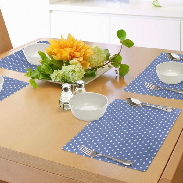 Tovagliette Abakuhaus Retro, Pois Bianchi Su Sfondo Blu Romantico Motivo Classico Vintage, Tovagliette Decorative In Tessuto Resistente Al Lavaggio Per La Sala Da Pranzo E La Cucina, Blu Violetto Bianco-image