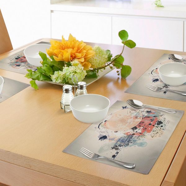 Abakuhaus Tovagliette Astratte, Collage Misto Con Struttura Grunge E Effetto Opaco, Disegno Artistico Ad Acquerello, Tiscjdeco In Tessuto Resistente Al Lavaggio Per Sala Da Pranzo E Cucina, Multicolore-image