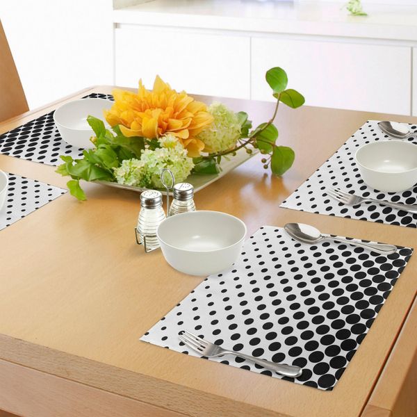 Abakuhaus Tovagliette Astratte, Punti Monocromatici Minimalisti In Nero, Che Crescono Dal Basso Verso L'alto, Motivo A Pois, Tiscjdeco In Tessuto Resistente Al Lavaggio Per La Sala Da Pranzo E La Cucina, Bianco-image