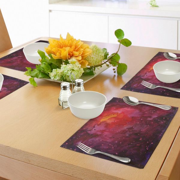 Tovagliette Abakuhaus Space, Cosmo-Via Lattea-Galassia-Polvere Di Stelle Astratta In Acquerello, Tiscjdeco In Tessuto Resistente Al Lavaggio Per La Sala Da Pranzo E La Cucina, Lavanda Senape Arancia-image