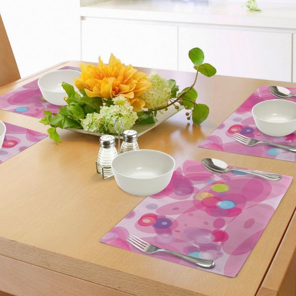 Abakuhaus Tovagliette Rosa, Fantasia Astratta - Numero Magico - Effetto Di Movimento Indistinto - Design - Illustrazione Liscia - Stampa Artistica, Tiscjdeco In Tessuto Resistente Al Colore Per La Sala Da Pranzo E La Cucina, Rosa-image