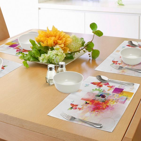 Abakuhaus Tovagliette Astratte, Design Naturale Con Fiori, Foglie, Quadrati, Cerchi, Immagini Artistiche, Stampe Artistiche, Decorazioni Da Tavola In Tessuto Resistente Al Lavaggio Per La Sala Da Pranzo E La Cucina, Multicolore-image