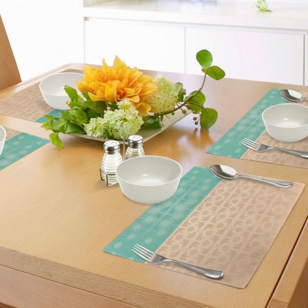 Abakuhaus Tovagliette Etniche, Stampa Artistica Con Motivo Floreale Astratto Pastello, Elefante Etnico E Animali, Tiscjdeco In Tessuto Resistente Al Lavaggio Per Sala Da Pranzo E Cucina, Turchese E Rosso Corallo-image
