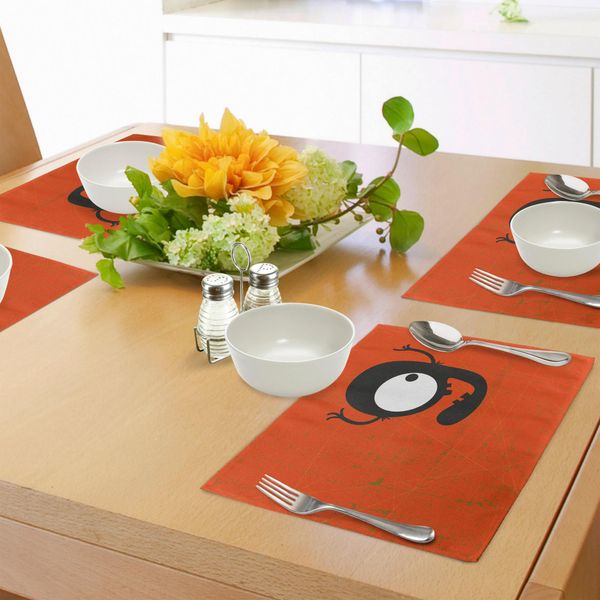 Tovagliette Abakuhaus Rosse, Illustrazione Caricaturale Del Monogramma Della Lettera G Su Sfondo Sporco, Tiscjdeco In Tessuto Resistente Al Colore Per La Sala Da Pranzo E La Cucina, Bianco, Nero E Rosso-image