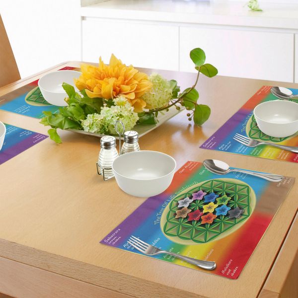 Abakuhaus Tovagliette Astratte, Diagramma Dell'albero Della Vita Con Chakra Spirituale E Icone Dell'universo, Motivo Yoga, Tovaglietta Decorativa In Tessuto Resistente Al Colore Per La Sala Da Pranzo E La Cucina, Multicolore-image
