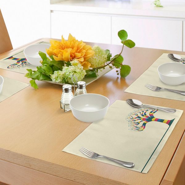 Tovagliette Abakuhaus Baum, Illustrazione Vettoriale Dal Tema Naturale Raffigurante Un Albero Colorato E Foglie, Decorazione Da Tavola In Tessuto Resistente Al Lavaggio Per Sala Da Pranzo E Cucina, Grigio, Bianco E Giallo-image
