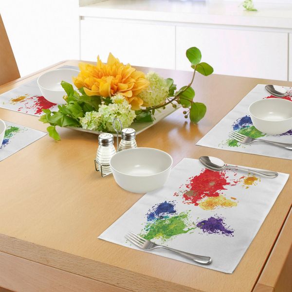 Tovagliette Abakuhaus, Illustrazione Astratta E Colorata Della Mappa Del Mondo Su Sfondo Bianco, Stampa Grafica, Decorazione Da Tavola In Tessuto Resistente Al Lavaggio Per La Sala Da Pranzo E La Cucina, Viola, Giallo E Rosso-image