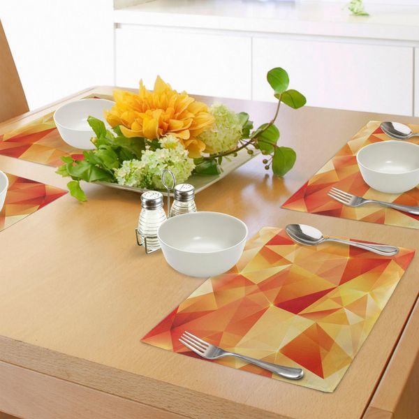 Abakuhaus Tovagliette Astratte, Illustrazione Vettoriale Astratta In Stile Artistico Con Tema Geometrico E Stampa A Triangoli, Tovaglietta Decorativa In Tessuto Resistente Ai Colori Per La Sala Da Pranzo E La Cucina, Arancione E Giallo-image