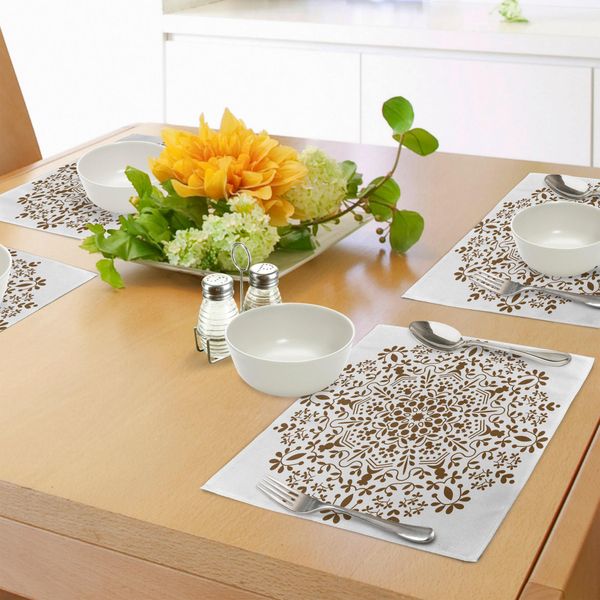 Tovagliette Abakuhaus Mandala, Illustrazione Vettoriale Astratta Del Fiore Mandala Su Sfondo Bianco, Tovaglietta Decorativa In Tessuto Resistente Ai Colori Per La Sala Da Pranzo E La Cucina, Bianco E Marrone-image