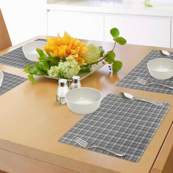 Abakuhaus Tovagliette Astratte, Motivo Nazionale Simbolico Della Cultura Etnica Gaelica A Quadri Scuri, Tiscjdeco In Tessuto Resistente Al Lavaggio Per La Sala Da Pranzo E La Cucina, Grigio Antracite-image