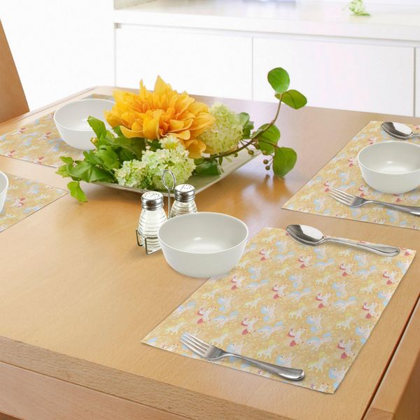 Tovagliette Per Bambini Abakuhaus, Cameretta Bambini E Bambine Unicorni Con Stelle Astratte Su Sfondo Salmone Chiaro, Tessuto Lavabile E Resistente Al Lavaggio Per Sala Da Pranzo E Cucina, Multicolore-image
