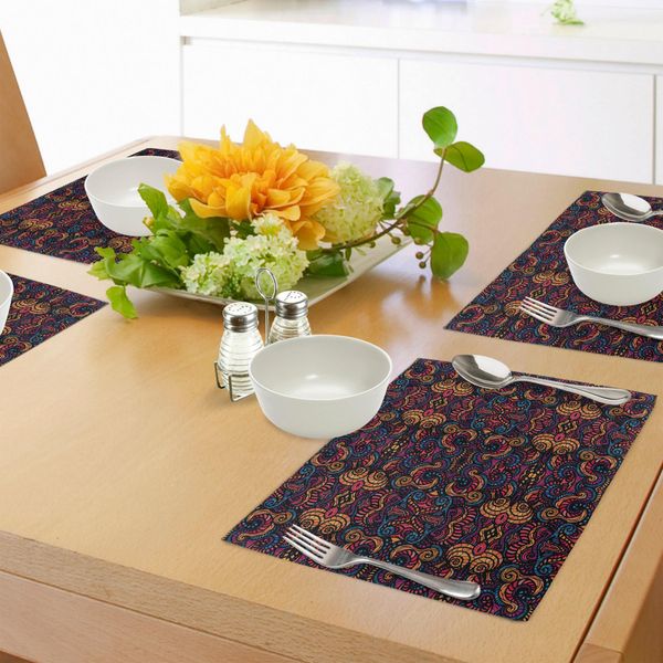 Abakuhaus Tovagliette Etniche, Disegno Realizzato A Mano Con Motivo Floreale Orientale Color Arcobaleno E Motivo Vetrato, Tovaglietta Decorativa In Tessuto Resistente Ai Colori Per La Sala Da Pranzo E La Cucina, Multicolore-image