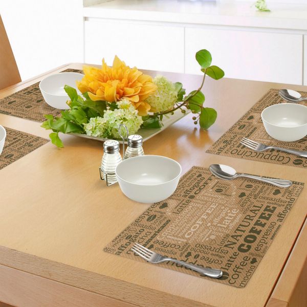 Abakuhaus Tovagliette Moderne, Composizioni Tipografiche Moderne Che Richiamano Il Tema Del Caffè, Decorazioni Per La Tavola In Tessuto Resistente Ai Colori Per La Sala Da Pranzo E La Cucina, Marrone Chiaro-image
