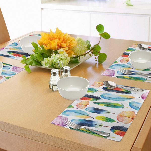 Abakuhaus Tovagliette Colorate, Disegno A Pennello Acquerellato A Mano, Motivo Uccelli E Animali, Illustrazione Artistica, Tiscjdeco In Tessuto Resistente Al Lavaggio Per Sala Da Pranzo E Cucina, Multicolore-image